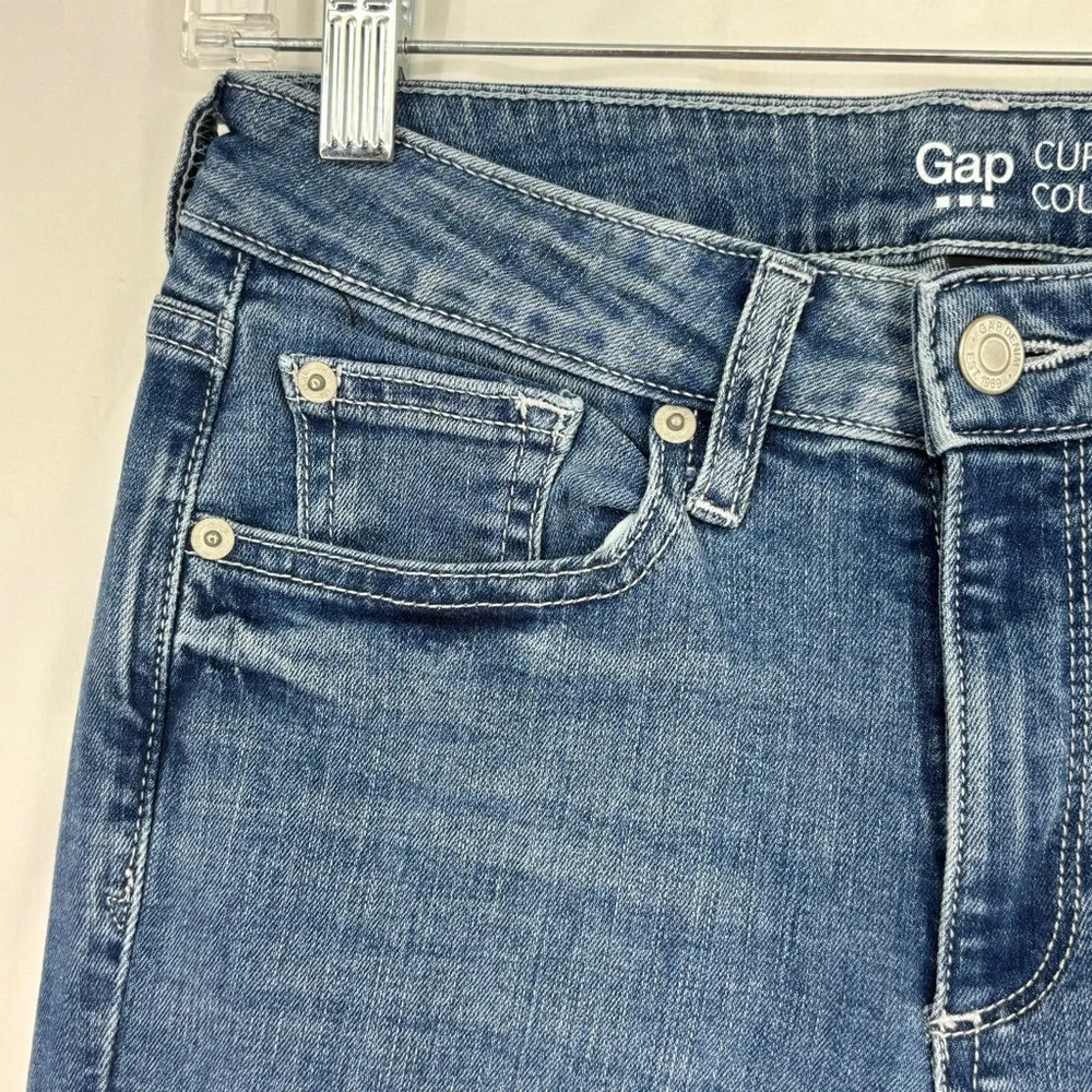 Gap Womens Size 2 Curvy Skinny Jeans Faded Blue Wash Five Pocket Distressed Knee - Picture 4 of 10